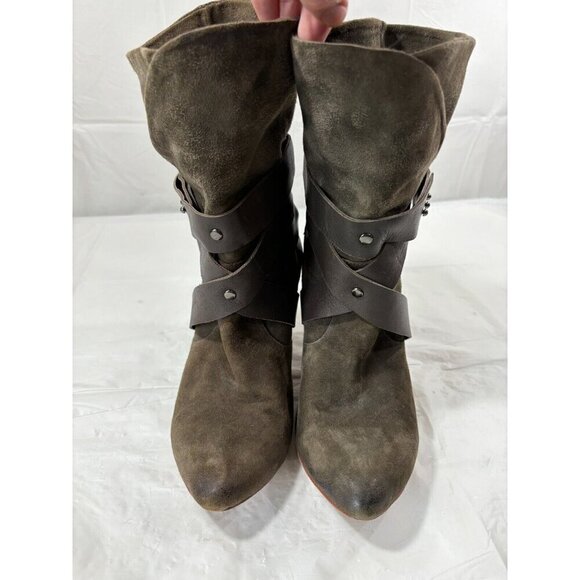 Mea Shadow Cassandra Suede Leather Harness Strap Heel Green Bootie Size 9 M - Picture 6 of 16